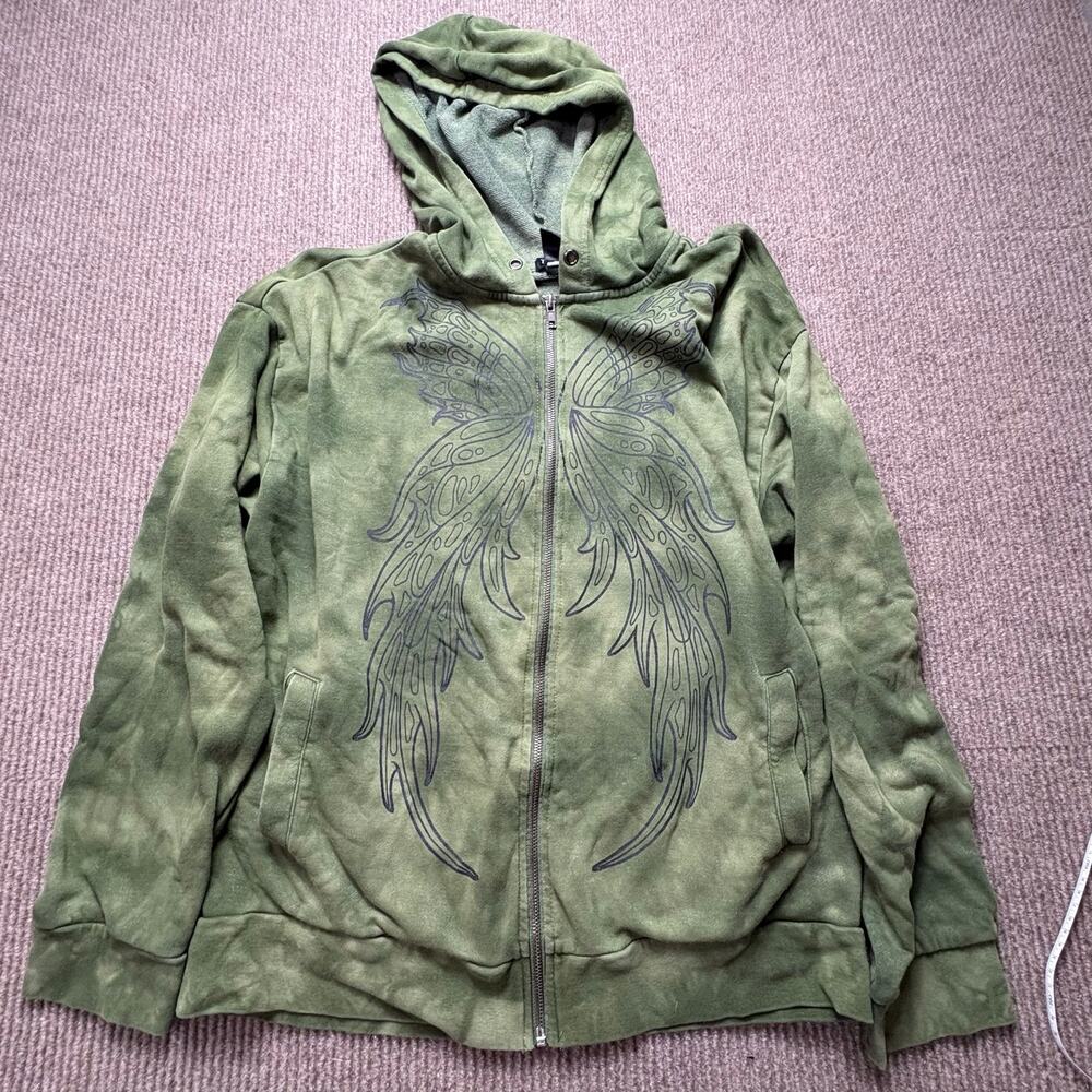 Hot Topic Thorn and Fable Fairy Wings Green Tie-Dye Girls Hoodie size large